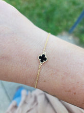 Load image into Gallery viewer, Adjustable Black Onyx Clover Bracelet - Gold Plated Sterling Silver