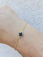 Load image into Gallery viewer, Adjustable Black Onyx Clover Bracelet - Gold Plated Sterling Silver