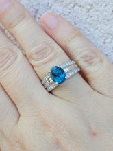 Load image into Gallery viewer, London Blue Topaz Oval Ring with Diamonds - 14K White Gold