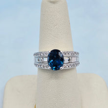 Load image into Gallery viewer, London Blue Topaz Oval Ring with Diamonds - 14K White Gold