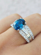 Load image into Gallery viewer, London Blue Topaz Oval Ring with Diamonds - 14K White Gold