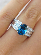 Load image into Gallery viewer, London Blue Topaz Oval Ring with Diamonds - 14K White Gold