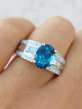 Load image into Gallery viewer, London Blue Topaz Oval Ring with Diamonds - 14K White Gold