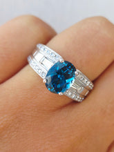 Load image into Gallery viewer, London Blue Topaz Oval Ring with Diamonds - 14K White Gold