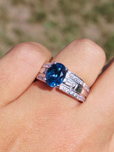 Load image into Gallery viewer, London Blue Topaz Oval Ring with Diamonds - 14K White Gold