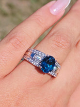 Load image into Gallery viewer, London Blue Topaz Oval Ring with Diamonds - 14K White Gold