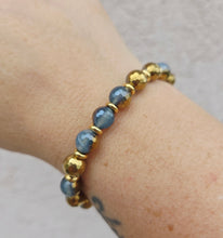 Load image into Gallery viewer, Blue Gold Agate &amp; Gold Empowered Elegance Beaded Bracelet - TJazelle