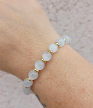 Load image into Gallery viewer, White Cats Eye &amp; Gold Empowered Elegance Beaded Bracelet - TJazelle