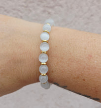Load image into Gallery viewer, White Cats Eye &amp; Gold Empowered Elegance Beaded Bracelet - TJazelle