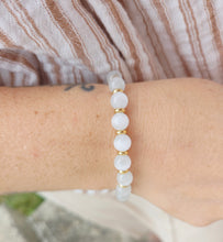 Load image into Gallery viewer, White Cats Eye &amp; Gold Empowered Elegance Beaded Bracelet - TJazelle