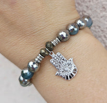 Load image into Gallery viewer, Hamsa CZ Silver Charm Bracelet - TJazelle