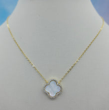 Load image into Gallery viewer, Mother of Pearl Clover Necklace with CZ Halo - Gold Plated Sterling Silver