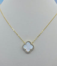 Load image into Gallery viewer, Mother of Pearl Clover Necklace with CZ Halo - Gold Plated Sterling Silver