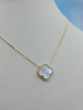 Load image into Gallery viewer, Mother of Pearl Clover Necklace with CZ Halo - Gold Plated Sterling Silver