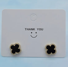 Load image into Gallery viewer, Onyx Clover Earrings with CZ Halo - Gold Plated