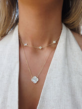 Load image into Gallery viewer, Mother of Pearl Clover Necklace with CZ Halo - Gold Plated Sterling Silver