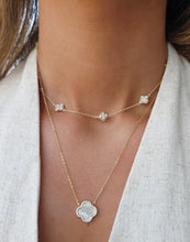 Load image into Gallery viewer, White Mother Of Pearl Clover Necklace with CZ Halo - Sterling Silver