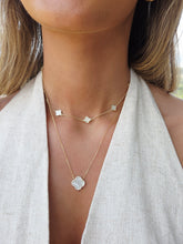 Load image into Gallery viewer, Mother of Pearl Clover Necklace with CZ Halo - Gold Plated Sterling Silver