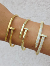 Load image into Gallery viewer, Hinged Nail Bangle with CZ - Sterling Silver &amp; Gold Plated