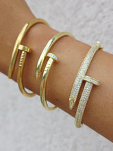 Load image into Gallery viewer, Pave CZ Nail Bangle - Designer Inspired - Gold Plated 925