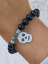 Load image into Gallery viewer, "Skull" CZ Silver Charm Bracelet - TJazelle
