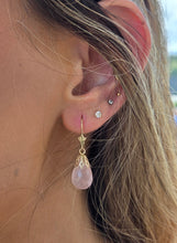 Load image into Gallery viewer, Rose Quartz Briolette Earrings - 14K Gold