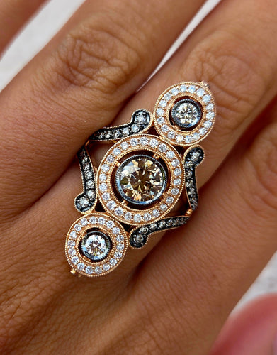 Le Vian Chocolatier® Ring featuring 1 1/2 cts. Chocolate Diamonds®, 3/8 cts. Vanilla Diamonds® set in 14K Strawberry Gold®