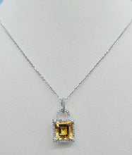 Load image into Gallery viewer, Citrine and Diamond Pendant on White Gold Chain - 14K