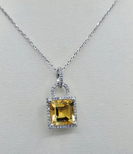 Load image into Gallery viewer, Citrine and Diamond Pendant on White Gold Chain - 14K
