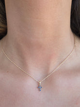 Load image into Gallery viewer, Sapphire Cross Necklace - 14K Gold