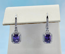 Load image into Gallery viewer, Synthetic Amethyst Dangle Earrings with French Hook - Sterling Silver