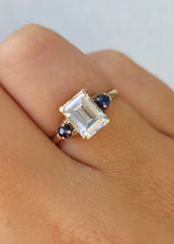 Load image into Gallery viewer, Emerald Cut CZ &amp; Sapphire Estate Ring - 10K Gold