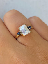 Load image into Gallery viewer, Emerald Cut CZ &amp; Sapphire Estate Ring - 10K Gold