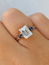 Load image into Gallery viewer, Emerald Cut CZ &amp; Sapphire Estate Ring - 10K Gold
