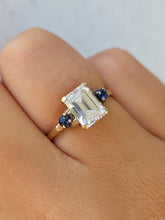Load image into Gallery viewer, Emerald Cut CZ &amp; Sapphire Estate Ring - 10K Gold