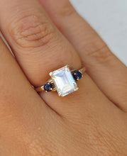 Load image into Gallery viewer, Emerald Cut CZ &amp; Sapphire Estate Ring - 10K Gold