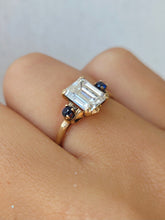 Load image into Gallery viewer, Emerald Cut CZ &amp; Sapphire Estate Ring - 10K Gold