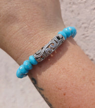 Load image into Gallery viewer, Blue Faceted with Silver Filigree Pave Center Beaded Bracelet - Special Edition Stash