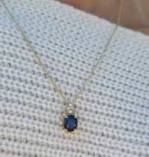 Load image into Gallery viewer, Sapphire and Diamond Vintage Style Pendant &amp; Chain - 14K Yellow Gold