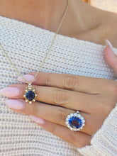 Load image into Gallery viewer, Sapphire and Diamond Vintage Style Pendant &amp; Chain - 14K Yellow Gold