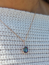 Load image into Gallery viewer, Oval Mystic Topaz Diamond Necklace -14K Rose Gold