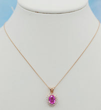 Load image into Gallery viewer, Pink Topaz and Diamond Necklace with Adjustable Chain - 14K Rose Gold