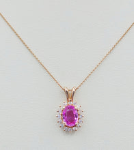 Load image into Gallery viewer, Pink Topaz and Diamond Necklace with Adjustable Chain - 14K Rose Gold
