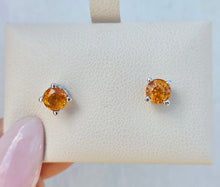 Load image into Gallery viewer, Citrine Round Stud Earrings - 14K White Gold
