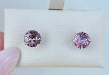 Load image into Gallery viewer, Pink Cognac Zircon Stud Earrings - 14K White Gold