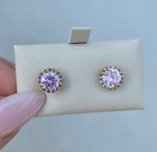 Load image into Gallery viewer, Pink Amethyst and Diamond Earrings - 14K Yellow Gold