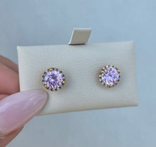 Load image into Gallery viewer, Pink Amethyst and Diamond Earrings - 14K Yellow Gold