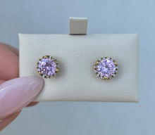 Load image into Gallery viewer, Pink Amethyst and Diamond Earrings - 14K Yellow Gold
