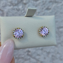 Load image into Gallery viewer, Pink Amethyst and Diamond Earrings - 14K Yellow Gold