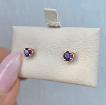Load image into Gallery viewer, Amethyst Stud Earrings - 14K Rose Gold